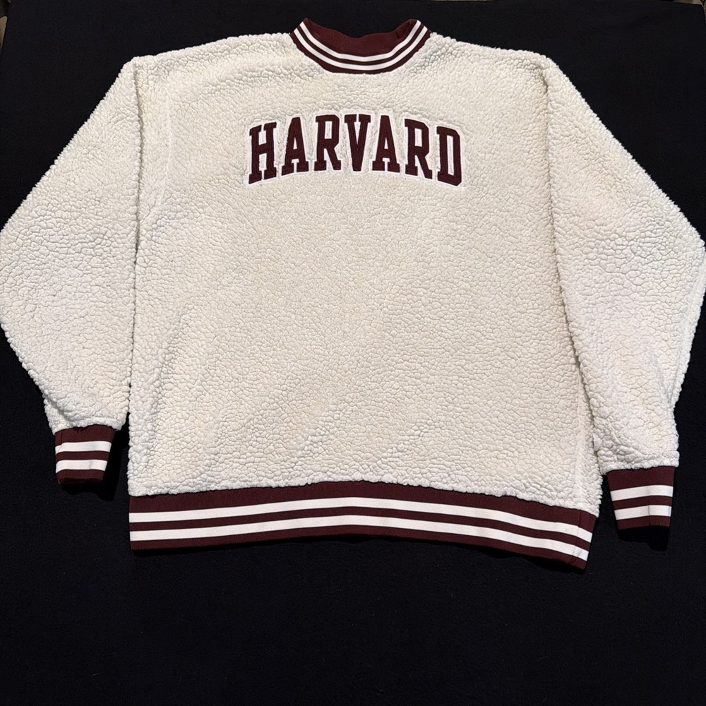 Harvard Sherpa Champion Fleece Crew Neck Pullover Sweater White Mens Size L